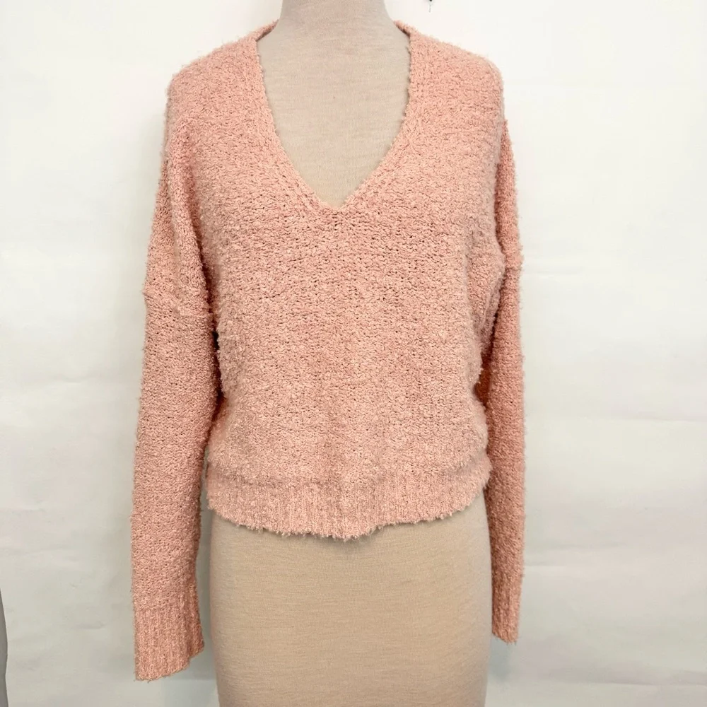 Free People Finders Keepers Sweater Woman’s Knit chunky V-Neck Crop Shaggy XS